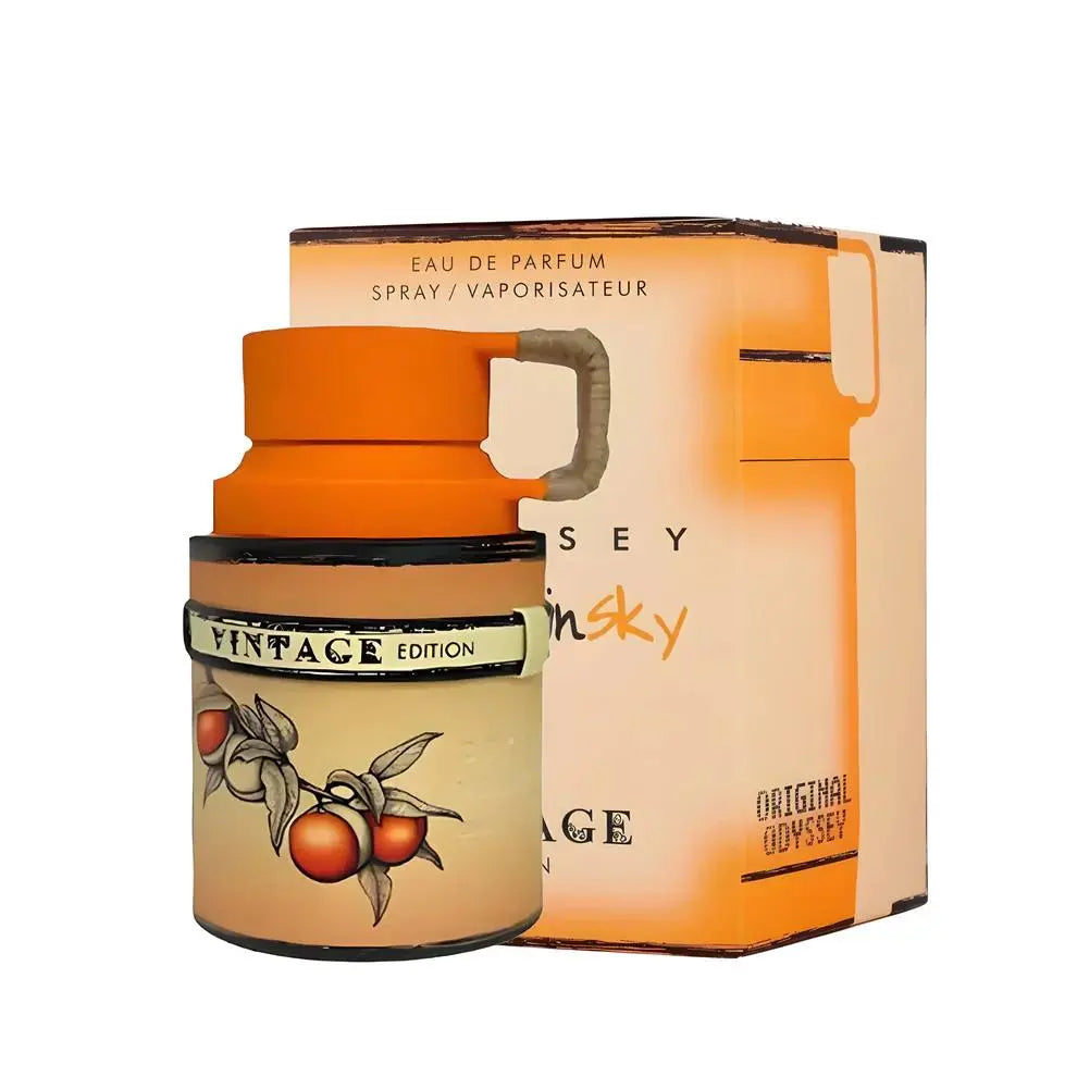 בקבוק ואריזת בושם Odyssey Mandarin Sky Vintage Edition ארמף יוניסקס 100 מ"ל, סט שלם לחוויית רכישה יוקרתית ומהנה.