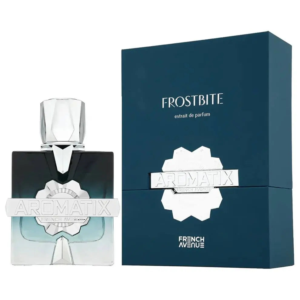 בושם Frostbite (פרוסטביט) מבית Aromatix X French Avenue יוניסקס 100 מ"ל, מבט חזיתי על בקבוק האקסטרייט היוקרתי בעיצוב עוצמתי.