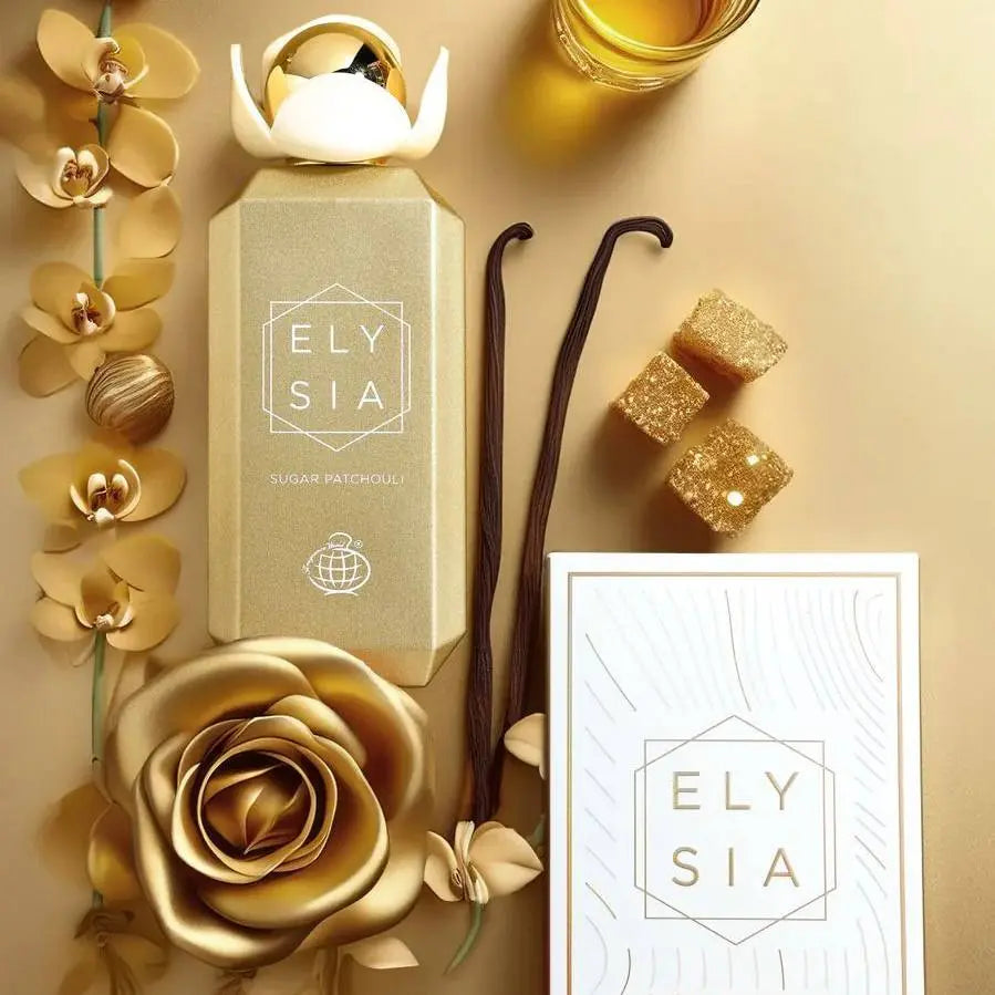 Elysia Sugar Patchouli Fragrance World EDP 100ml – בקבוק וקופסה יחד