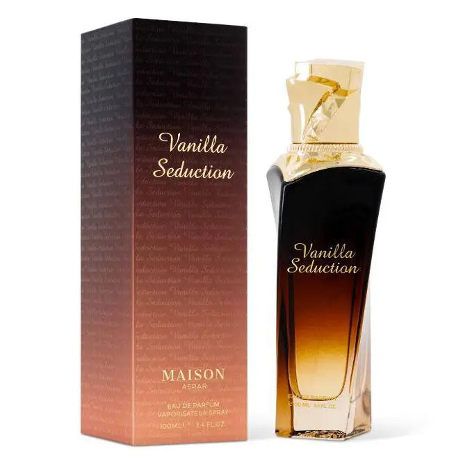 מארז מלא הכולל בקבוק ואריזה של בושם Vanilla Seduction לנשים 100 מ"ל, לחוויית רכישה יוקרתית ושלמה של מותג מייסון אסרר.