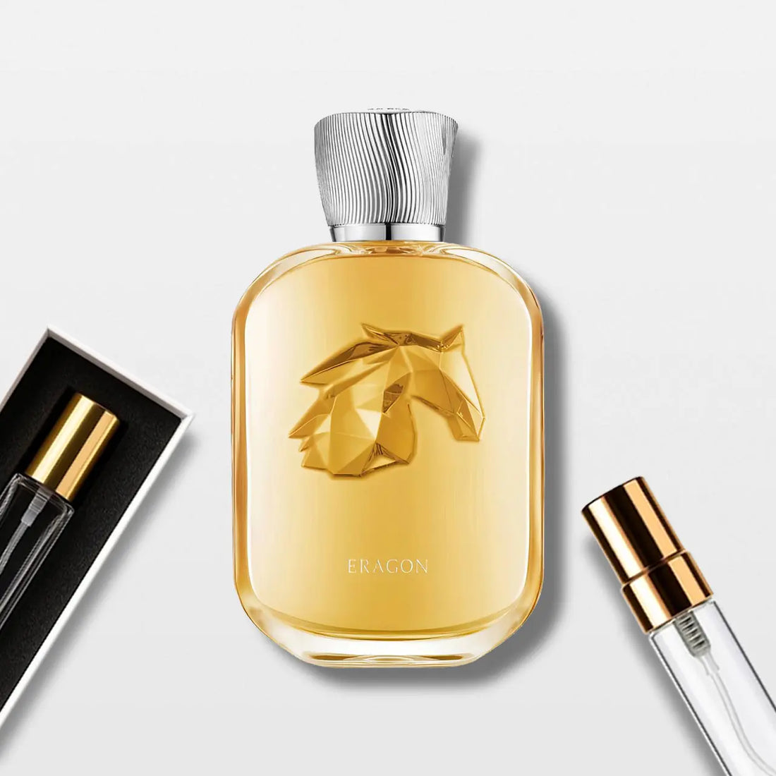 בושם Eragon (ארגון) מבית Parfums de Marly יוניסקס 100 מ"ל, מבט חזיתי על בקבוק האקסטרייט דה פרפיום היוקרתי והמרשים.