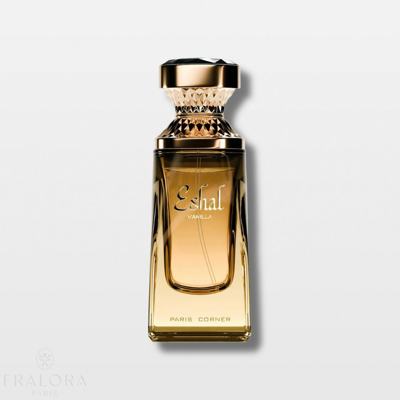 בושם Eshal Vanilla (אשאל ונילה) מבית Paris Corner לנשים 100 מ"ל, מבט חזיתי על הבקבוק המעוצב שמבטיח ניחוח וניל חלומי.