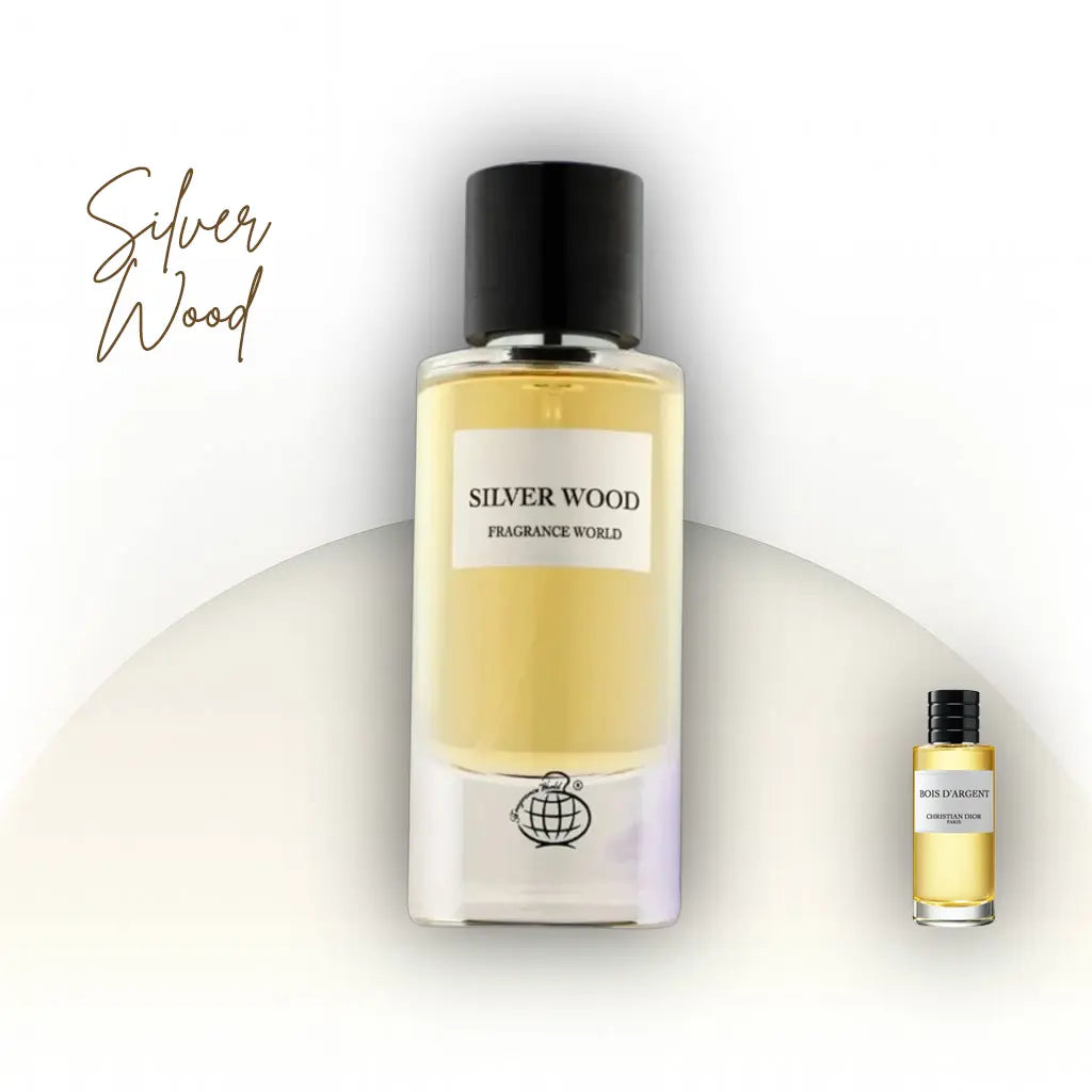בושם Silver Wood Fragrance World יוניסקס 80 מ״ל EDP | בהשראת Dior Bois d’Argent | ניחוח איריס, פצ'ולי, דבש, עור ווניל