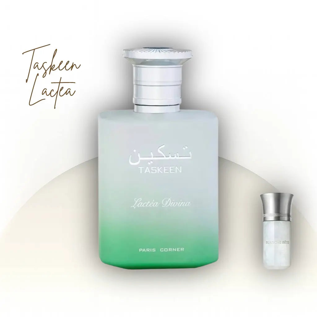 Taskeen Lactéa Divina Paris Corner בושם יוניסקס 100 מ״ל EDP | בהשראת Blanche Bête Les Liquides Imaginaires | ניחוח חלבי־ונילי עם קקאו, טובורוז ויסמין